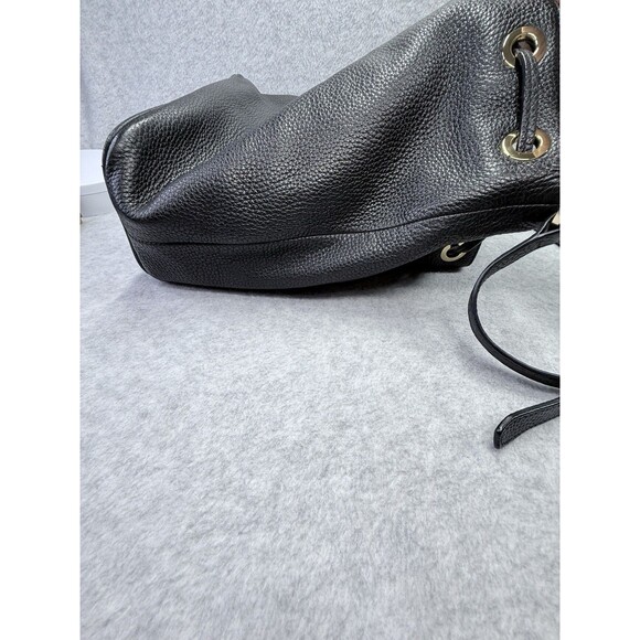MICHAEL KORS Womens Black Leather Purse Drawstring Bucket Hobo Bag Gold Hardware - Picture 12 of 13